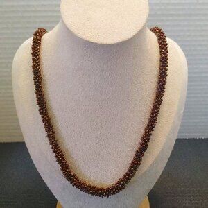 Vintage Pyrope Sparkly Brown Garnet Natural Gemstone Bead Necklace Gold Tone 19"